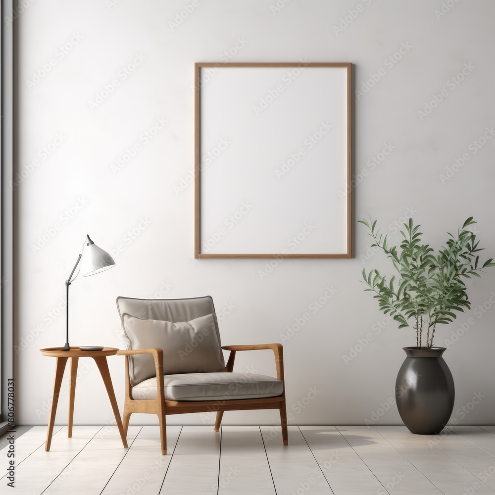 Minimalist interior featuring a large frame mockup on a textured light gray wall, enhanced by natural lighting. Minimalist interior featuring a large frame mockup on a textured light gray wall, enhanced by natural lighting.
