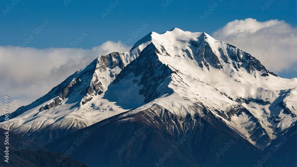 Fototapeta premium Snow covered mountain peaks against a clear blue sky