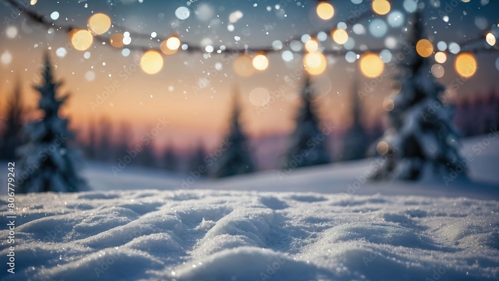 Serene winter landscape at twilight with sparkling snow Serene winter landscape at twilight with sparkling snow