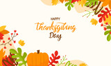 Thanksgiving day background. Gratitude festive handwritten inscription and decorative elements. Autumn banner or poster neoteric vector template design
