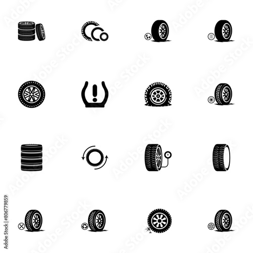 Tires icon - Expand to any size - Change to any colour. Perfect Flat Vector Contains such Icons as car, winter, rubber, puncture, repair, studded wheel, pressure, race, transportation, speed, auto.