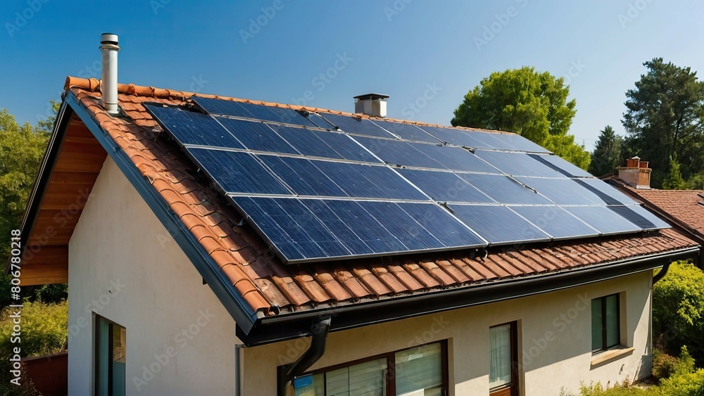 Solar panels on a rooftop bask in the sunlight Solar panels on a rooftop bask in the sunlight