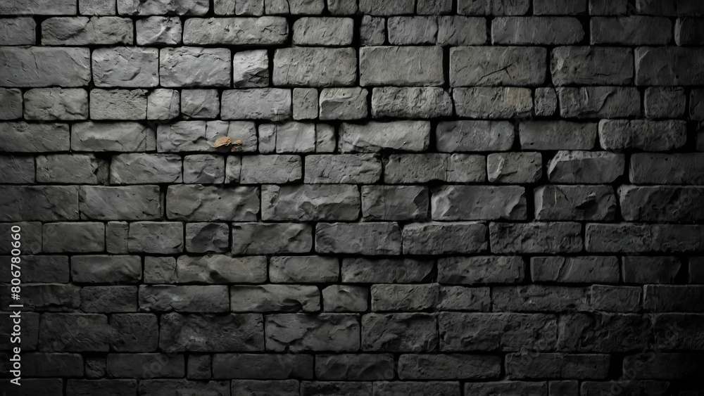 Monochrome stone wall with a textured, symmetrical brick pattern Monochrome stone wall with a textured, symmetrical brick pattern