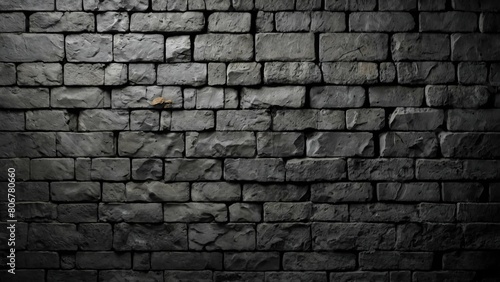 Monochrome stone wall with a textured, symmetrical brick pattern