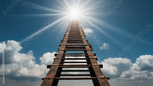 Ladder ascending into the tranquil sky towards clouds