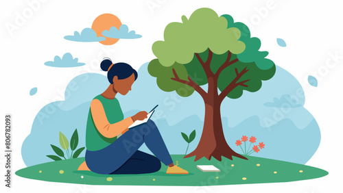 A young artist sketching under a tree her feet pressing into the squishy earth and inspiring her creativity..