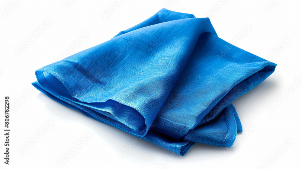 Blue folded napkin isolated on white background