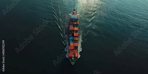 Global Maritime Logistics, Cargo Transportation by Ship with Shipping Containers at Sea