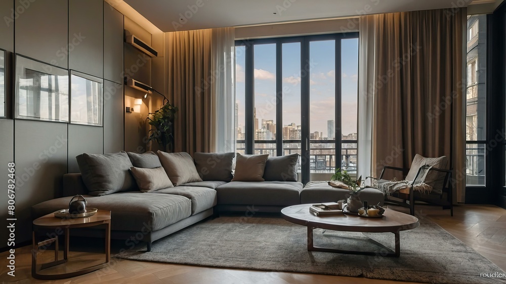 Elegant and spacious living room with a modern cozy design Elegant and spacious living room with a modern cozy design