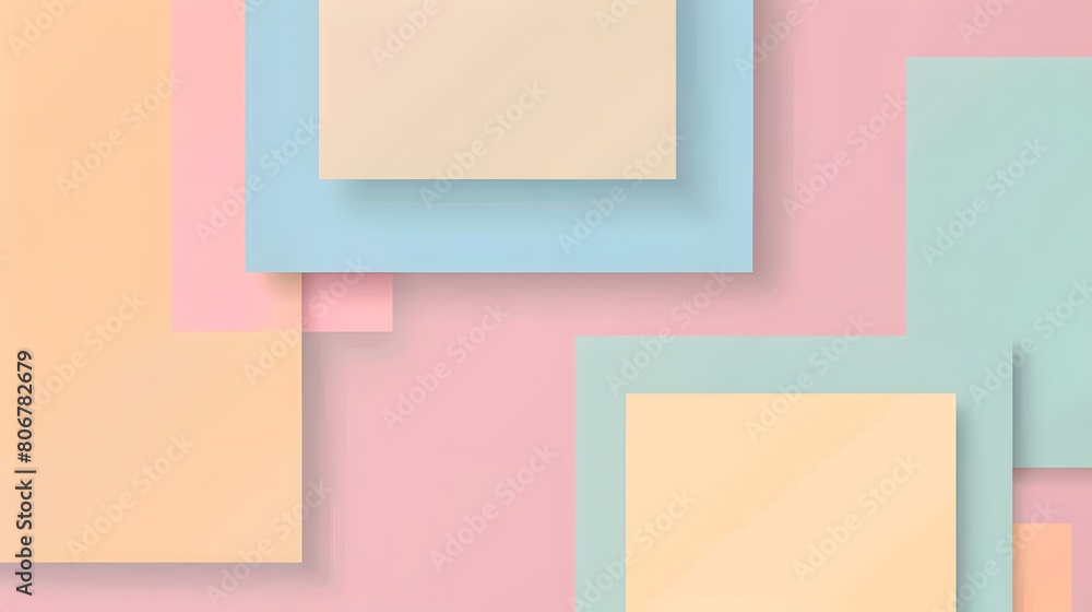 Fototapeta premium Modern Abstract Pastel Paper Design with Soft Shadows in Pink, Blue, and Cream Tones for Creative Backgrounds and Wallpapers