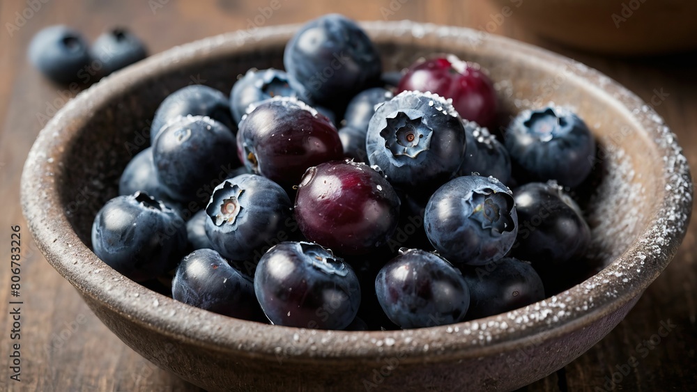 Ripe blueberries in a bowl with a hazy, textured backdrop Ripe blueberries in a bowl with a hazy, textured backdrop