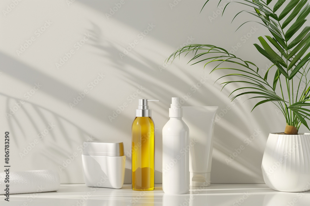 Mockup set hair care cosmetics. Cosmetic product display Mockup set hair care cosmetics. Cosmetic product display