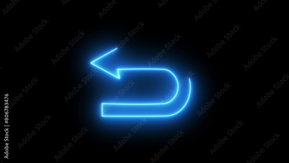 U-turn Arrows icon. Glowing neon turn arrow icon. Neon line Left arrow blinking animation. U-turn Arrows icon. Glowing neon turn arrow icon. Neon line Left arrow blinking animation.