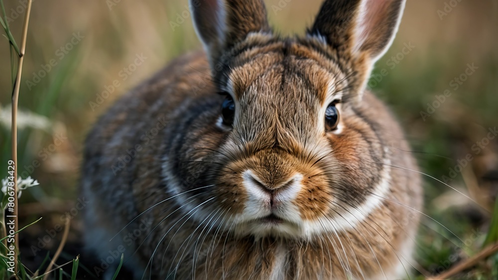 Fototapeta premium Close up of a curious rabbit in a serene outdoor setting