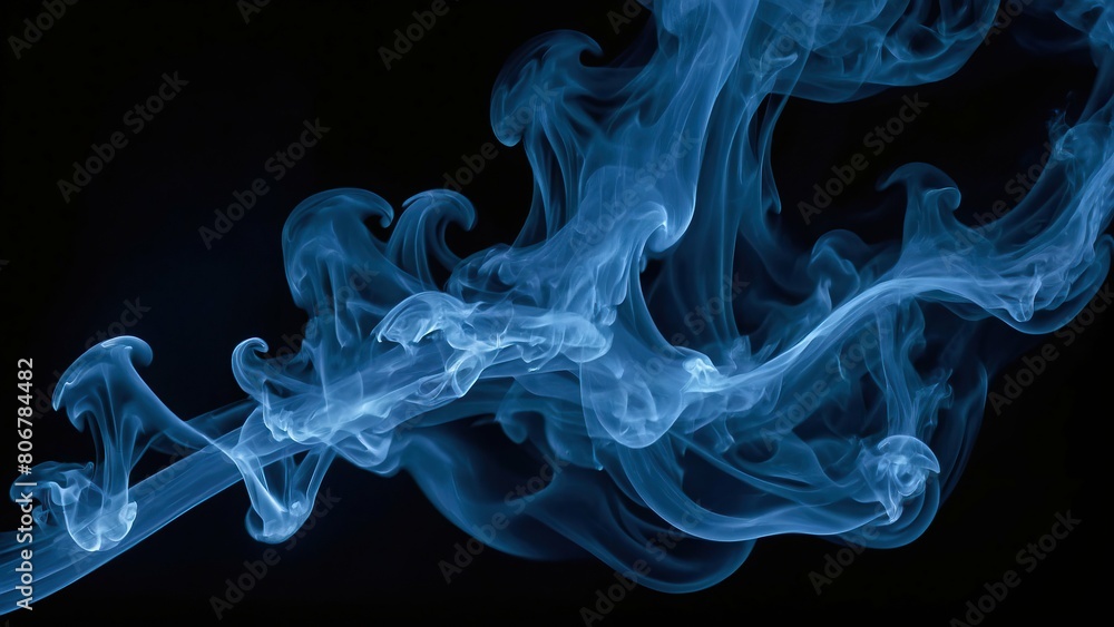 Fototapeta premium Ethereal blue smoke swirling against a dark background