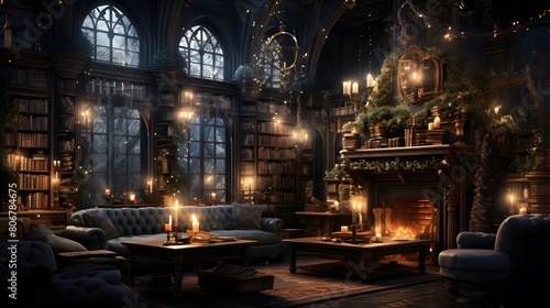 A panoramic shot of a cozy living room with a fireplace