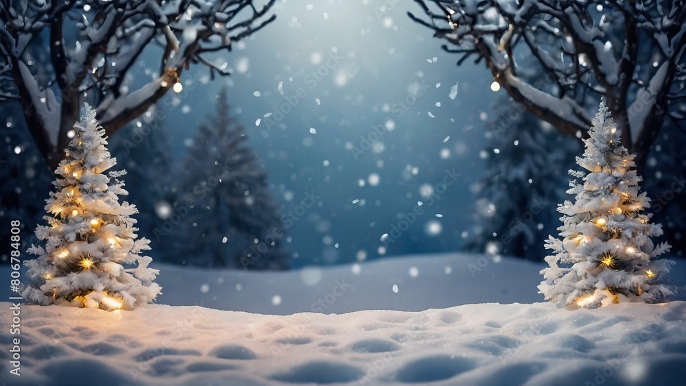 Fototapeta premium Serene winter landscape at twilight with sparkling snow