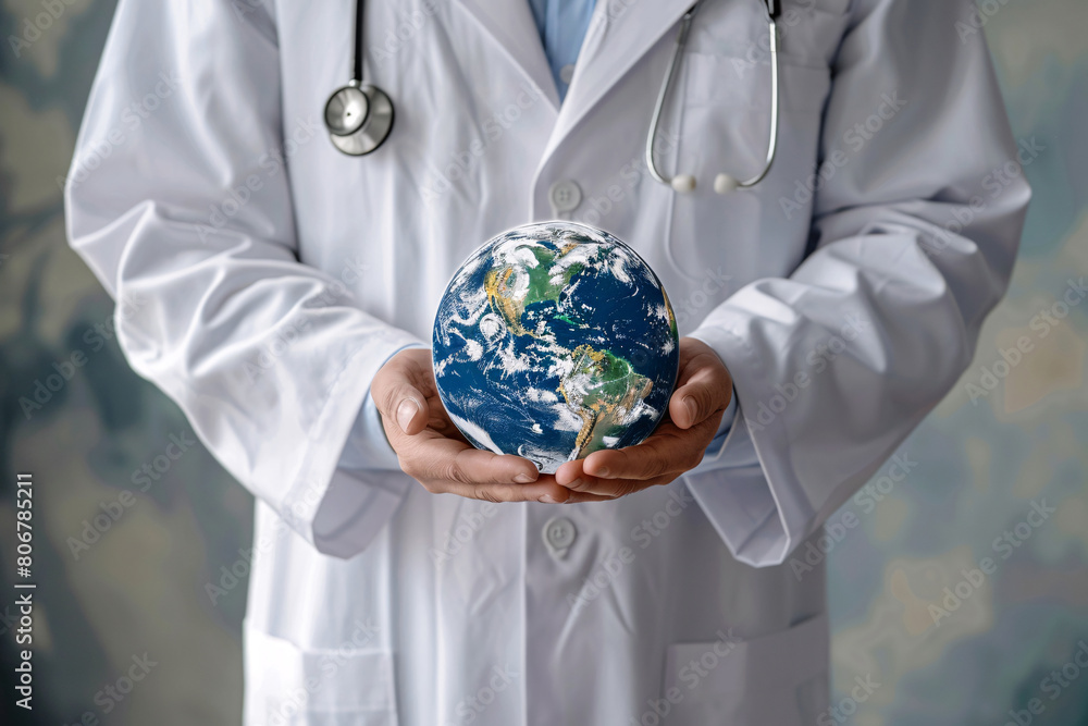 The doctor holding a globe with two hands