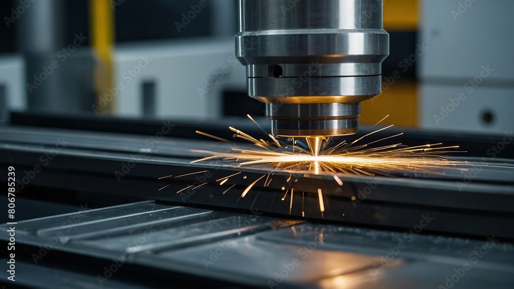 Precision metal machining with sparks from CNC machine Precision metal machining with sparks from CNC machine