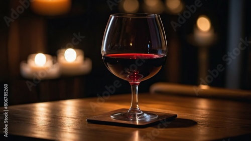 Candlelit ambiance with a glass of red wine