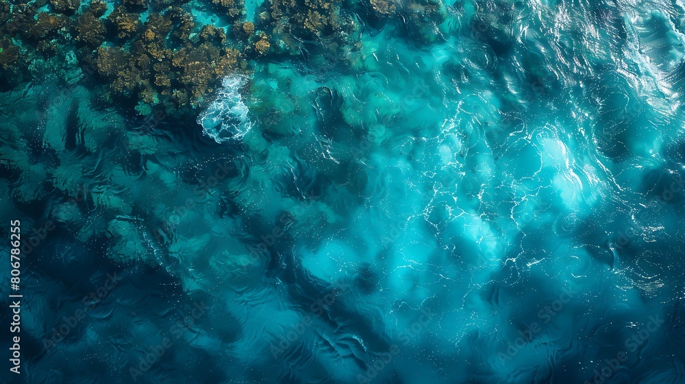An abstract aerial view of coral reefs under tropical water, with aqua hues blending softly to create a peaceful underwater mosaic. An abstract aerial view of coral reefs under tropical water, with aqua hues blending softly to create a peaceful underwater mosaic.