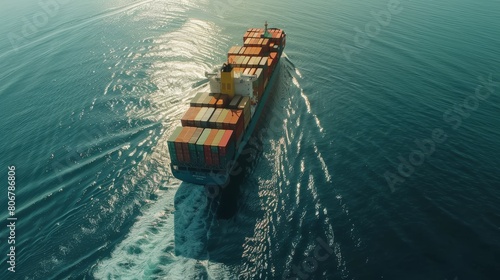 Global Maritime Logistics. Cargo Transportation with Ship and Containers at Sea
