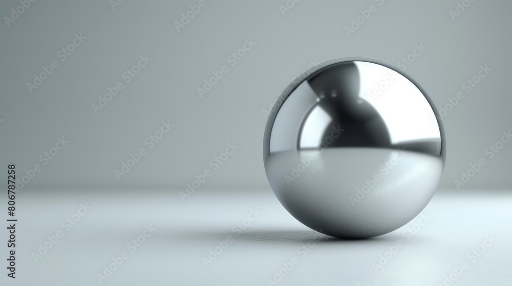 A silver ball on a white surface Gray walls in background and foreground A silver ball on a white surface Gray walls in background and foreground