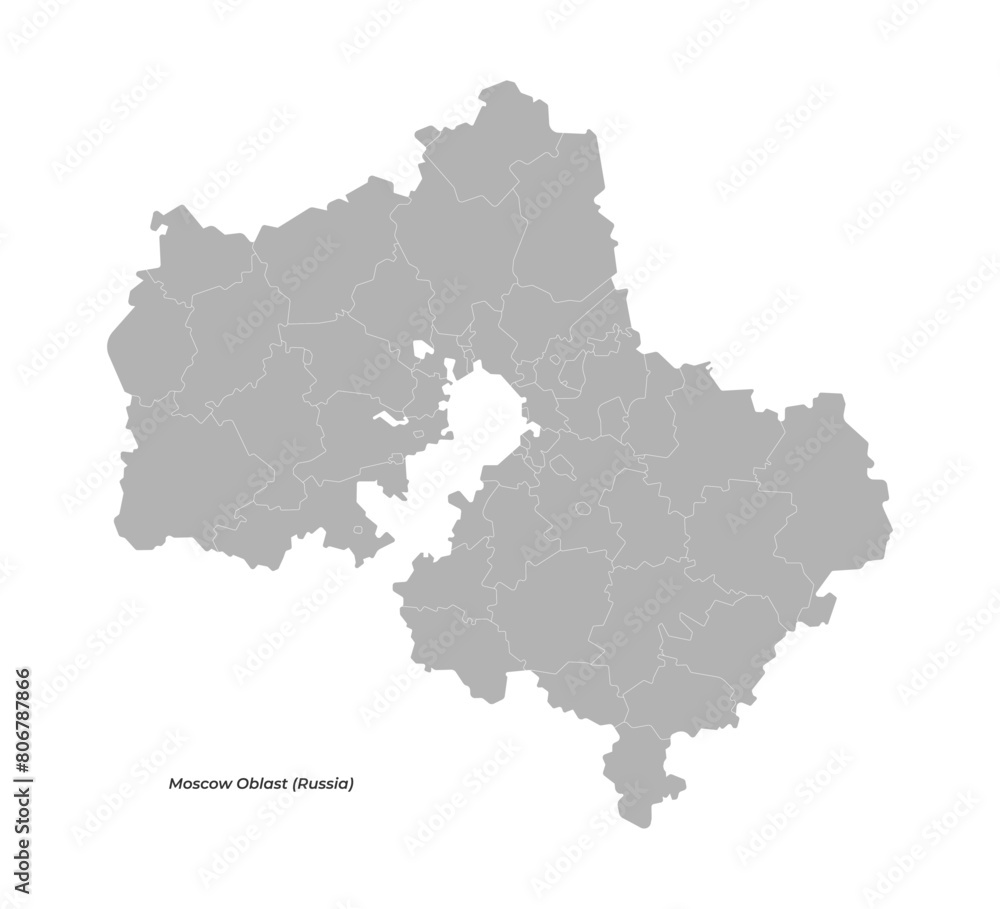 Fototapeta premium Vector isolated simplified illustration with grey shape of Moscow oblast map, federal subjects. Map with administrative division. White background