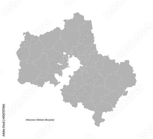Vector isolated simplified illustration with grey shape of Moscow oblast map, federal subjects. Map with administrative division. White background