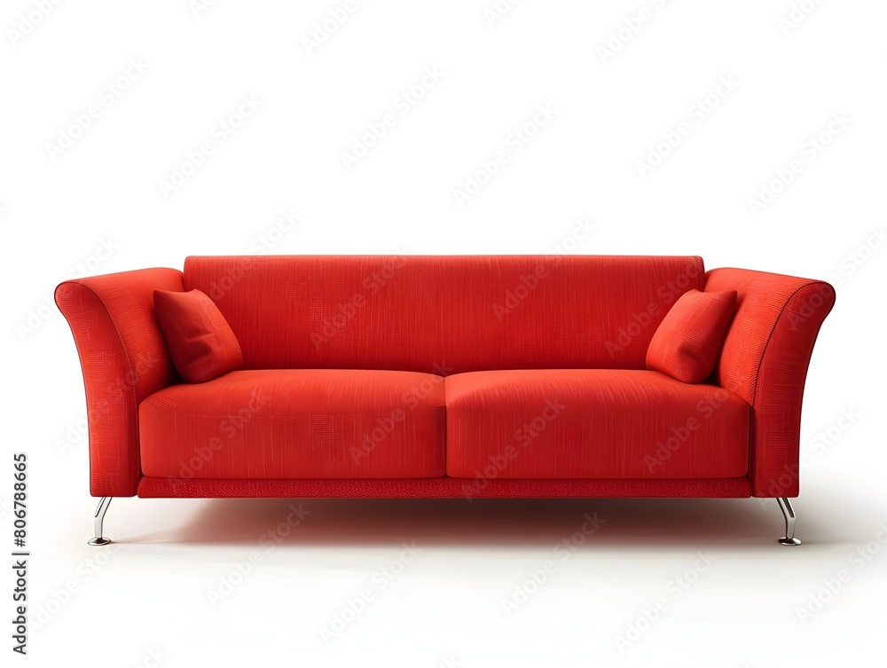 Fototapeta premium Striking Red Sofa on Clean White Background,Minimalist and Inviting Home Decor