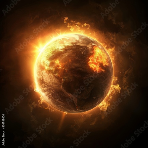A digital painting of the earth on fire.