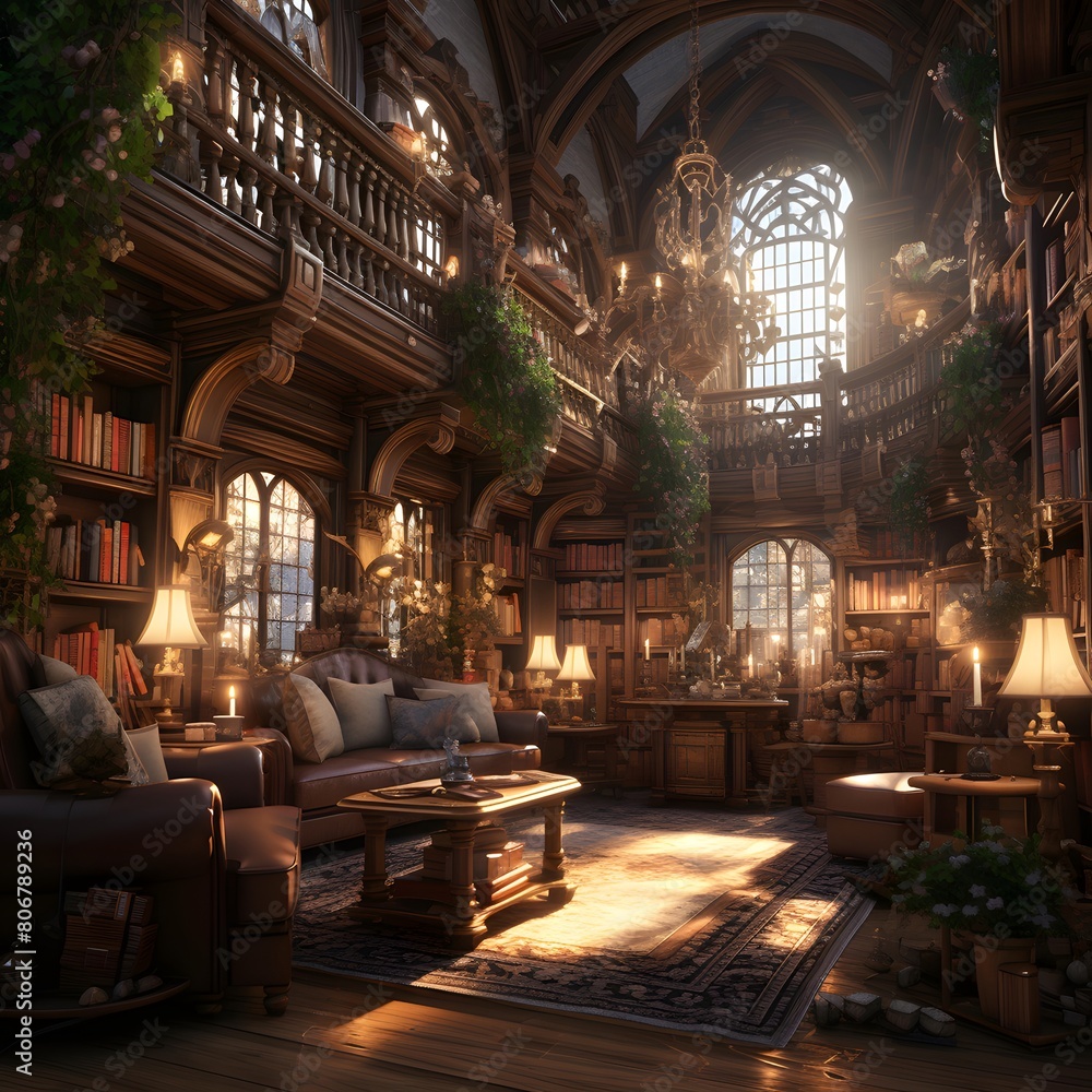 Interior of the old library. 3d rendering, 3d illustration.