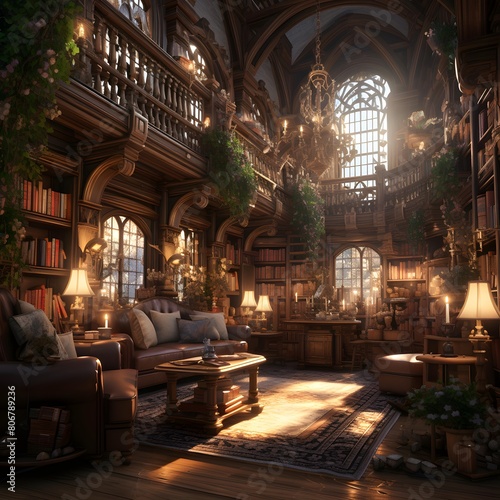 Interior of the old library. 3d rendering  3d illustration.