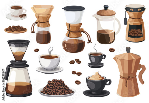 Coffe items set. Coffe machine. Turkish coffee. Coffe beans