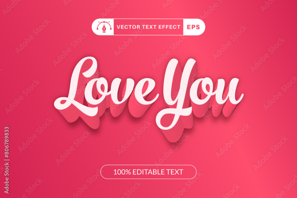 love you 3d text effect and editable text effect whit pink background