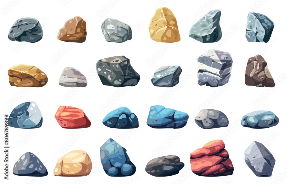 Rock and stones set. Different shape boulder collection.cartoon flat style Rock and stones set. Different shape boulder collection.cartoon flat style