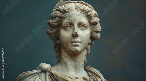 Ancient Greek statue of a woman. Roman statue of a noblewoman or an Ancient Greek muse looking into the distance. Ancient statue photo
