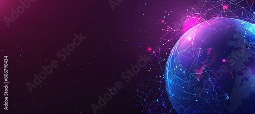 Abstract background with a digital globe and connecting lines, with a blue purple gradient color