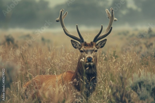 Majestic Stag in Misty Meadows