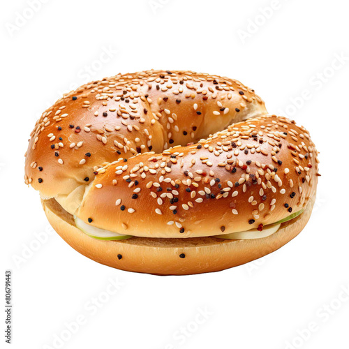 Sesame Seed Bagel isolated on transparent background.