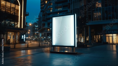 A large, prominent advertising billboard located in a busy public area, offering a vast blank white space designed as a mockup for displaying sales promotions, special offers and brand advertisements