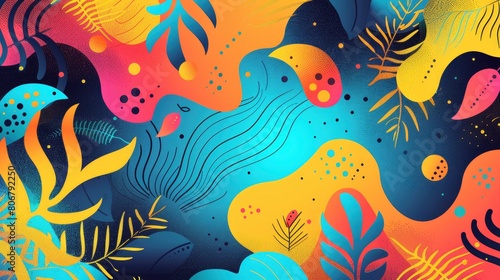 Creative Fluorescent Color Layout Made With Tropical Elements, Infusing The Scene With A Sense Of Innovation And Dynamism, Cartoon Background