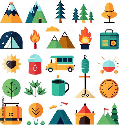 camping icons set