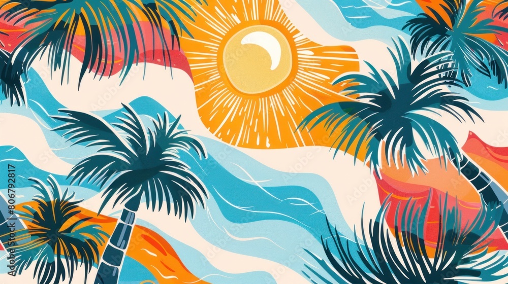 Green Arecales creating an artful line in azure aqua on a tropical beach Green Arecales creating an artful line in azure aqua on a tropical beach
