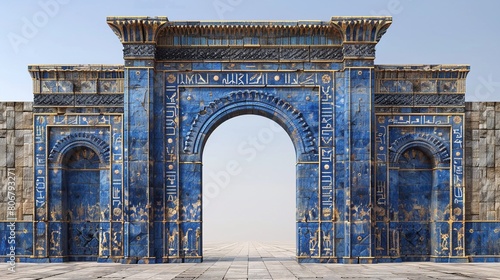 The grandeur of the Babylonian Ishtar Gate is captured in isolation against a white background, emphasizing its beauty  8K , high-resolution, ultra HD,up32K HD photo