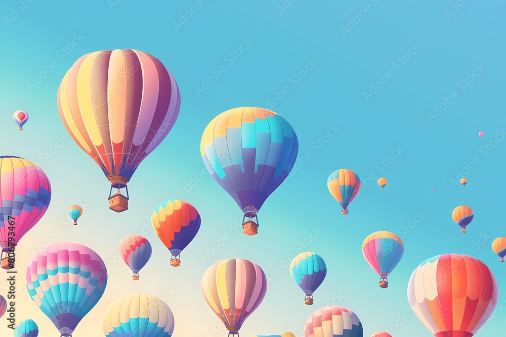 colorful hot air balloons in the sky illustration with copy space. Aerostat festival. Travel banner
