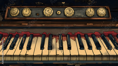 Wallpaper Mural Retro style piano keyboard with vintage controls Torontodigital.ca