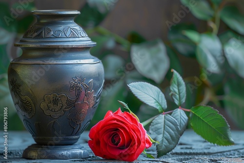 Urna pogrzebowa i czerwona róża © Henryk Guziak