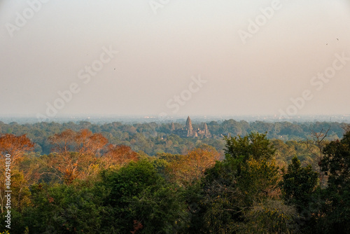 Angkor Wat Amidst Foreground Trees, Viewed from Afar