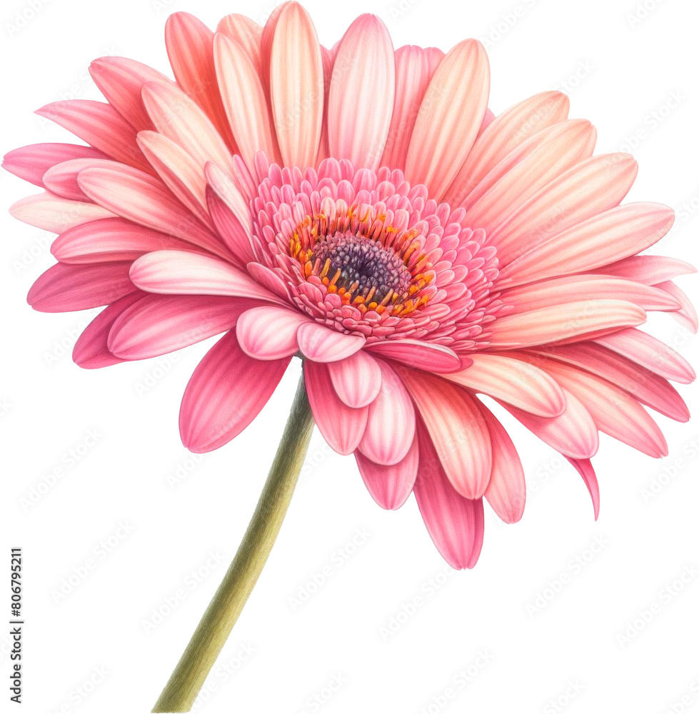 Amazing gerbera isolated on a transparent background. Cut out, close-up.